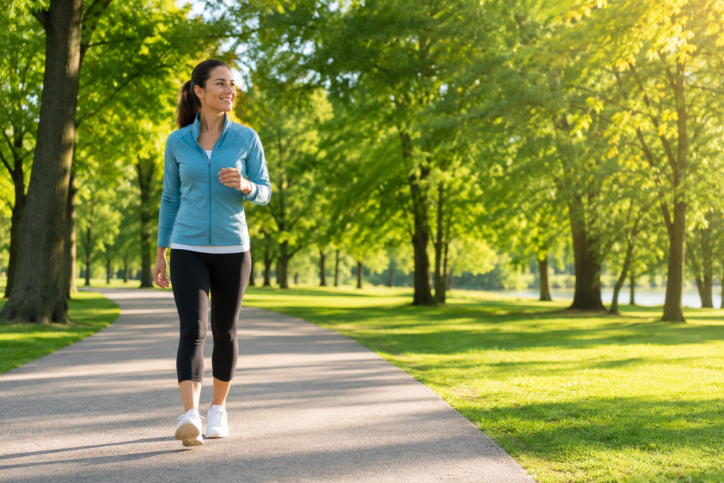 Benefits of walking every day - person walking in a green park