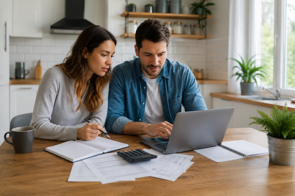 Common Money Mistakes People Make in Their 30s (And How to Avoid Them) Couple discussing common money mistakes in their 30s while planning a household budget.